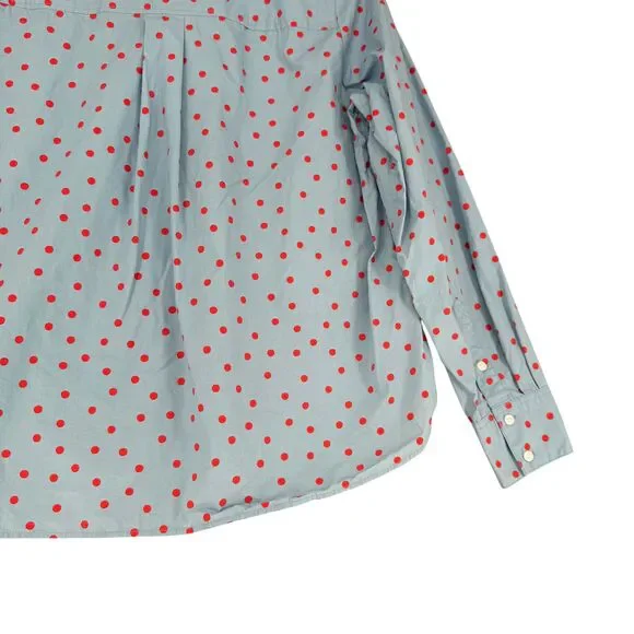 Boden Sienna Shirt 10 US Blue Red Polka Dot Button Up Cotton Classic Long Sleeve - Picture 11 of 13